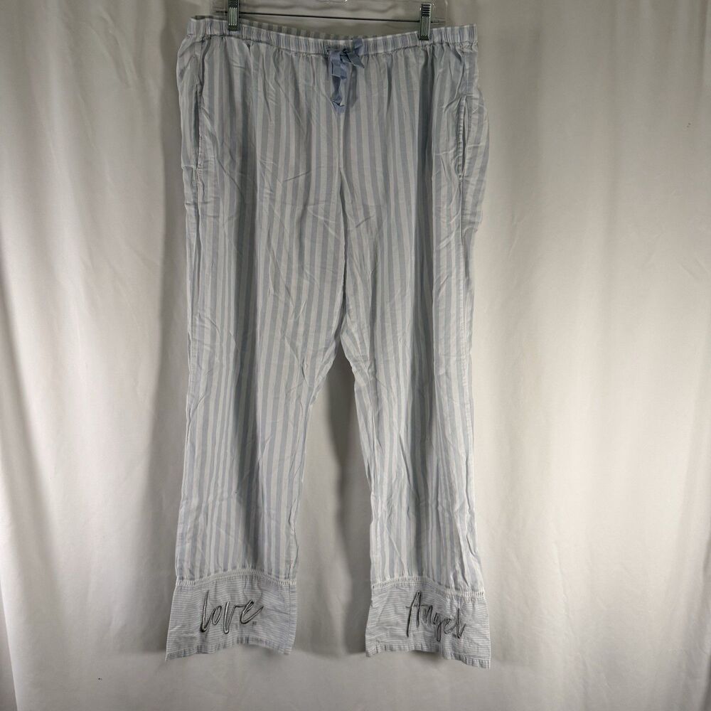 Victoria's Secret Love Angel Pajama Pants Women's Large Blue White Striped Embro